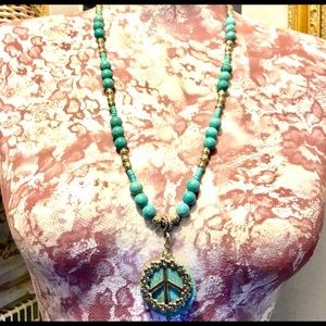 NWOT, Beaded Necklace with Peace Sign Pendant!